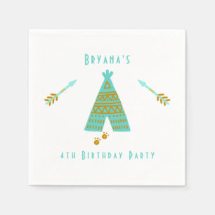 Servilleta De Papel Turquesa Verde Aguamarina y Dorado Tepee Fiesta de