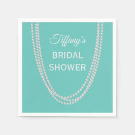Servilleta De Papel Turquesa y Pearls Bridal Shower blanca