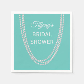 Servilleta De Papel Turquesa y Pearls Bridal Shower blanca