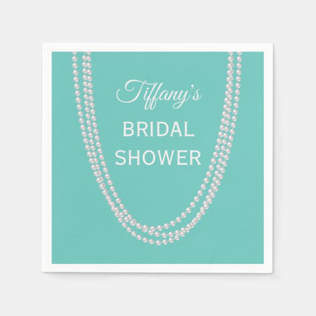 Servilleta De Papel Turquesa y Pearls Bridal Shower blanca (Anverso)