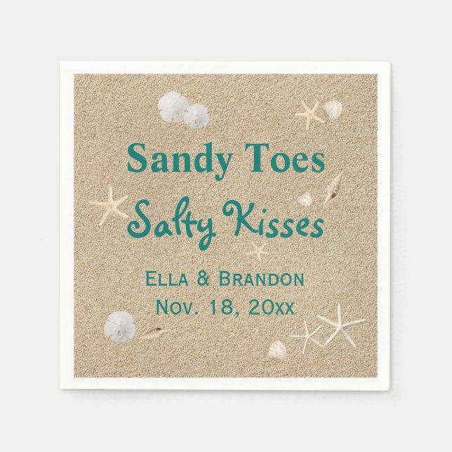 Servilleta De Papel Turquoise Beach Sandy Toes Salty Kiss Boda (Anverso)