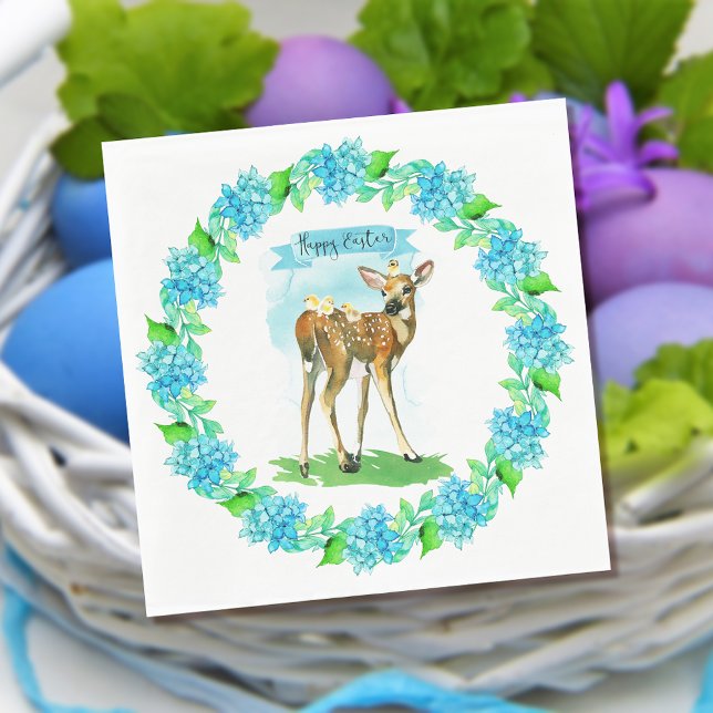 Servilleta De Papel Turquoise Happy Easter Watercolor Deer (Subido por el creador)