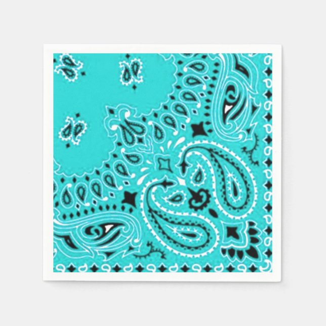 Servilleta De Papel Turquoise Paisley Bandana Scarf BBBQ Picnic Napkin (Anverso)