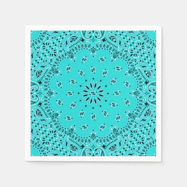 Servilleta De Papel Turquoise Paisley Bandana Scarf BBBQ Picnic Napkin (Anverso)