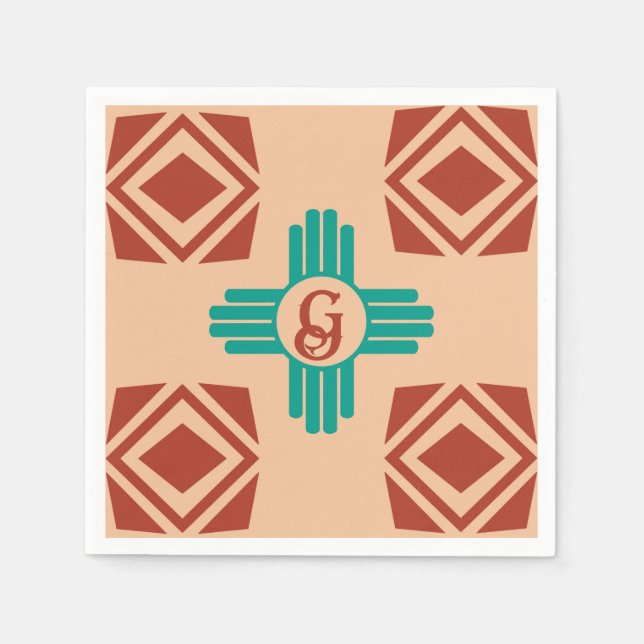 Servilleta De Papel Turquoise Zia Tribal Brown Tan (Anverso)