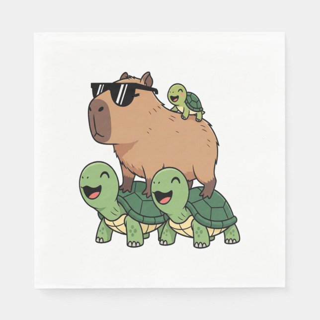 Servilleta De Papel Turtle Rige Capybara, curioso capibara (Anverso)