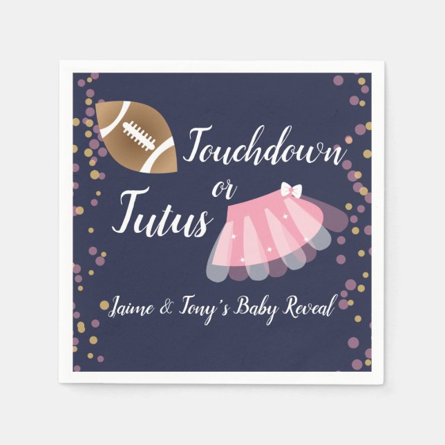 Servilleta De Papel Tutus de Revelación de Bebé o Azul de Touchdown (Anverso)