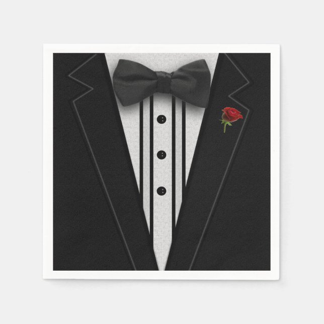 Servilleta De Papel Tuxedo negro con corbata (Anverso)