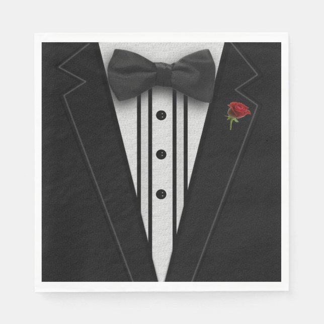 Servilleta De Papel Tuxedo negro con corbata (Anverso)