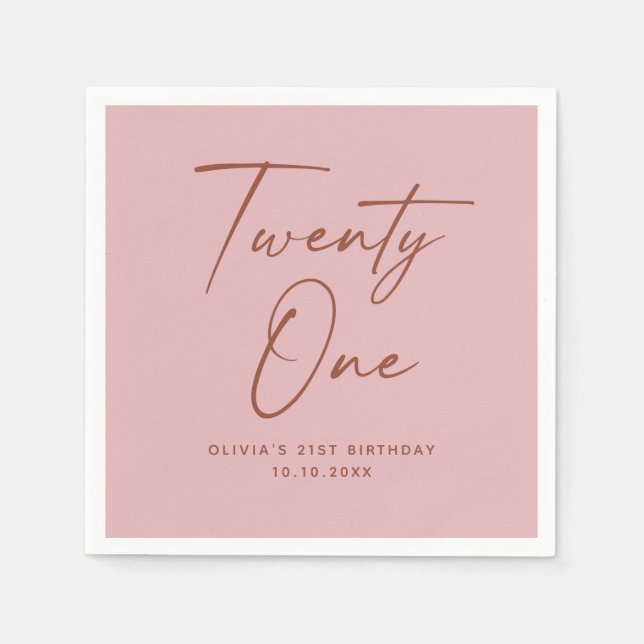 Servilleta De Papel Twenty One Birthday | Dusty Rose Pink Elegant (Anverso)