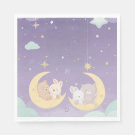 Servilleta De Papel Twin Baby Shower Napkins Sleeping Animals Moon