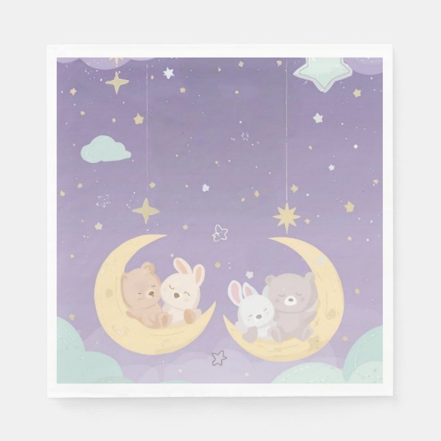 Servilleta De Papel Twin Baby Shower Napkins Sleeping Animals Moon (Anverso)