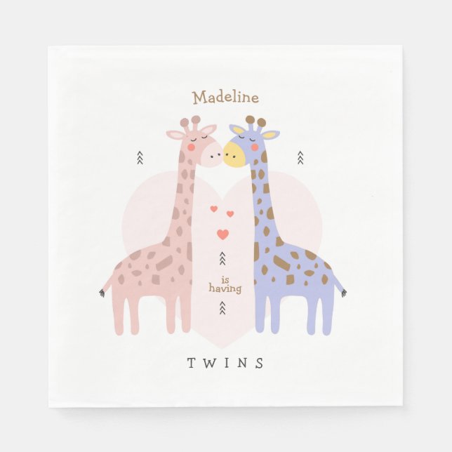 Servilleta De Papel Twin Giraffes Baby Shower Napkins (Anverso)