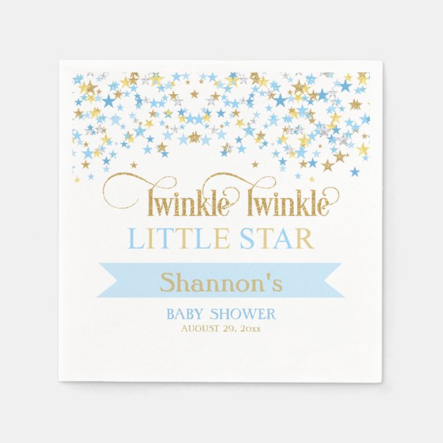 Servilleta De Papel Twinkle Little Star Baby Shower Blue & Gold (Anverso)