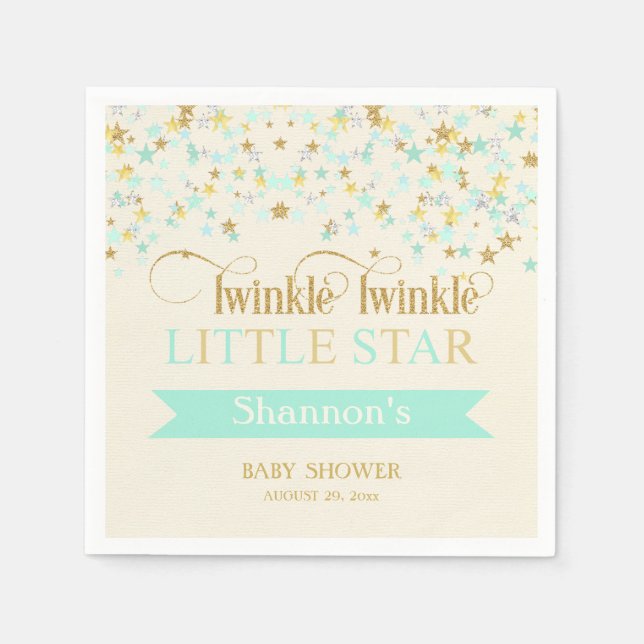 Servilleta De Papel Twinkle Little Star Baby Shower Mint Green Gold (Anverso)