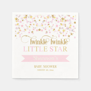 Servilleta De Papel Twinkle Little Star Baby Shower Rosa Dorado