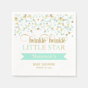 Servilleta De Papel Twinkle Little Star Baby Shower Verde Menta Dorado