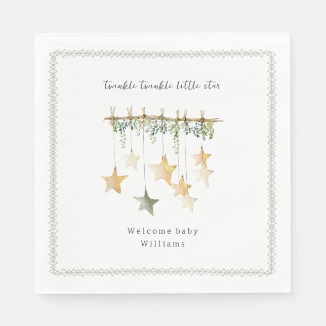Servilleta De Papel Twinkle Little Star Boho Botanical Baby Shower (Anverso)