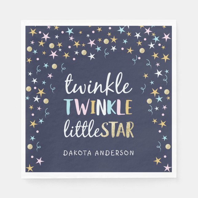 Servilleta De Papel Twinkle Little Star Confetti & Blue Baby Shower (Anverso)