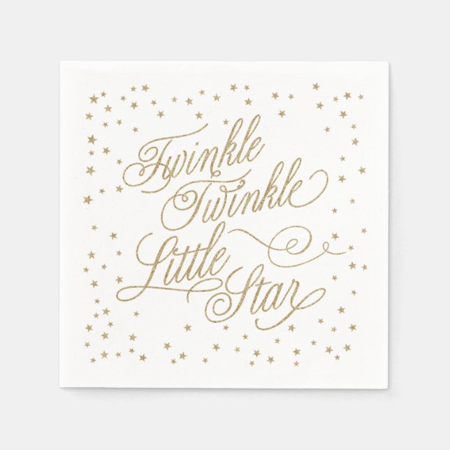 Servilleta De Papel Twinkle Little Star Gold Baby Shower Napkins (Anverso)