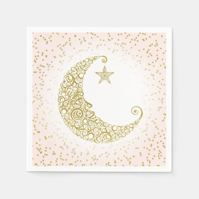 Servilleta De Papel Twinkle Little Star Gold Moon Napkin rosa (Anverso)