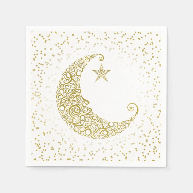 Servilleta De Papel Twinkle Little Star Gold Moon White Napkin (Anverso)