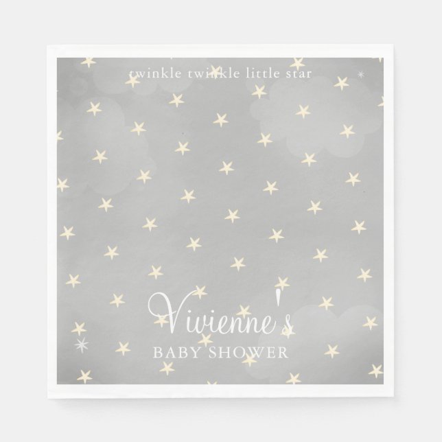 Servilleta De Papel Twinkle Little Star Gray Baby Shower (Anverso)