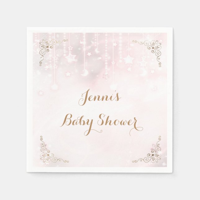 Servilleta De Papel Twinkle little Star Rose Gold Baby Shower (Anverso)