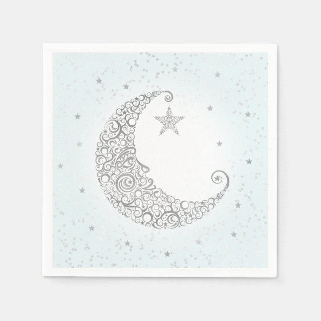 Servilleta De Papel Twinkle Little Star Silver Moon Blue Napkin (Anverso)