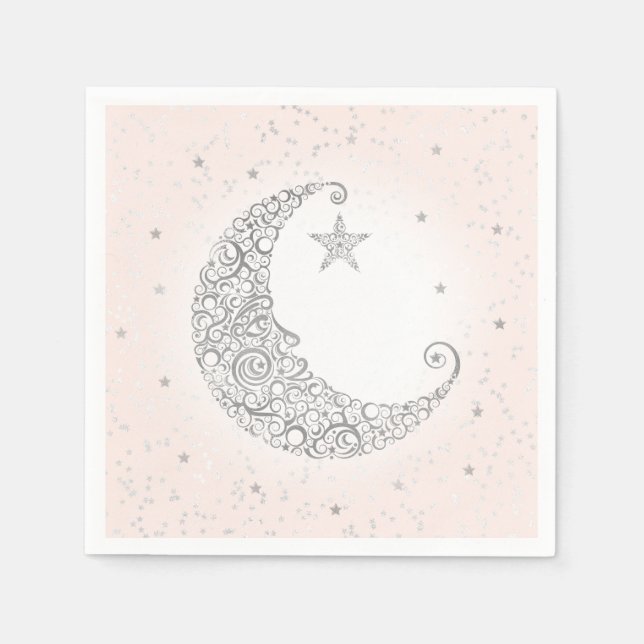 Servilleta De Papel Twinkle Little Star Silver Moon Napkin rosa (Anverso)
