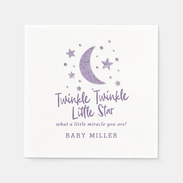 Servilleta De Papel Twinkle Little Stars Lavender Baby Shower (Anverso)