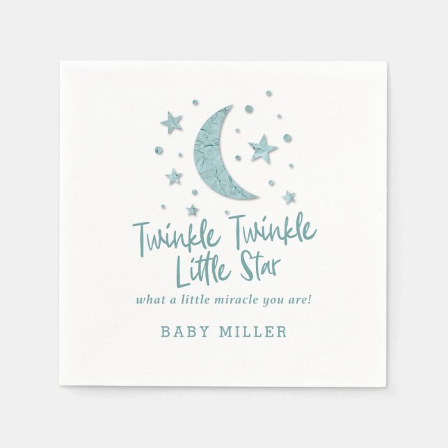 Servilleta De Papel Twinkle Little Stars Mint Baby Shower (Anverso)
