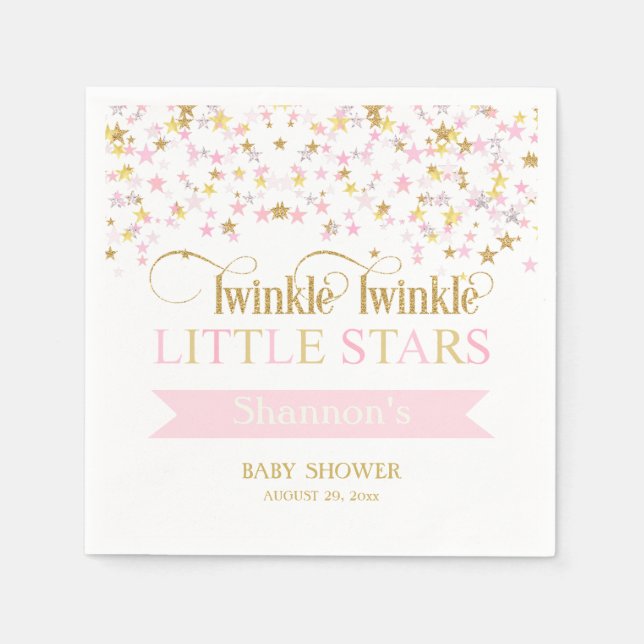 Servilleta De Papel Twinkle Little Stars Twins Baby Shower Pink Gold (Anverso)