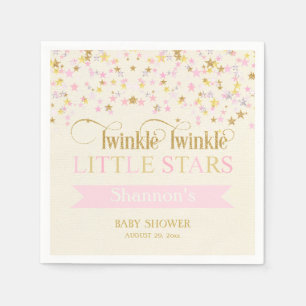 Servilleta De Papel Twinkle Little Stars Twins Baby Shower Pink Gold