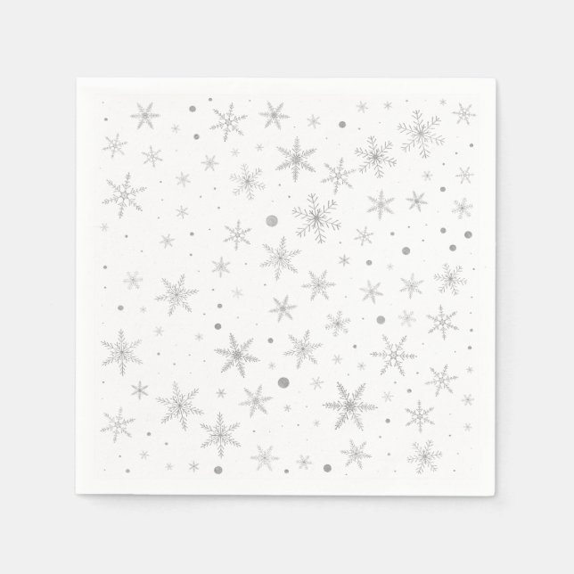Servilleta De Papel Twinkle Snowflake -Gris plateado y blanco- (Anverso)