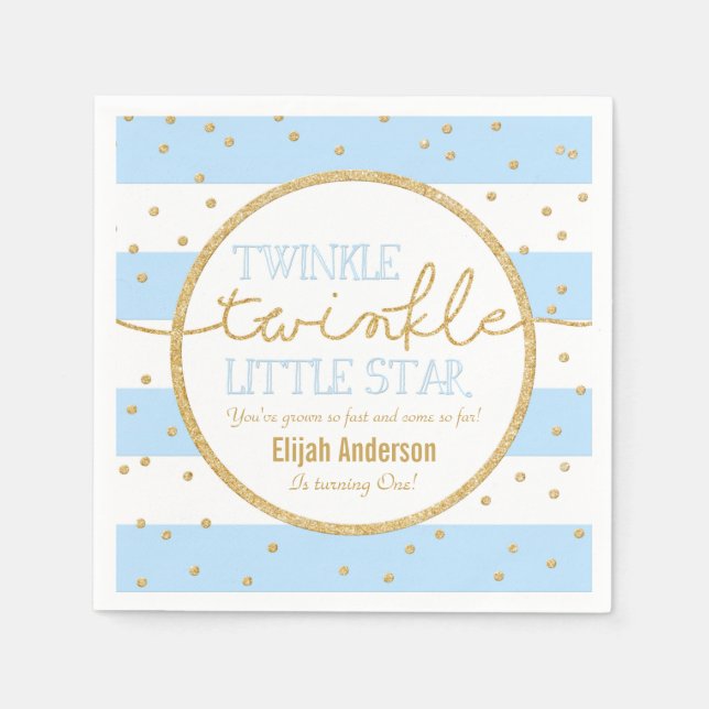 Servilleta De Papel Twinkle Twinkle Blue and Gold Birday Napkin (Anverso)