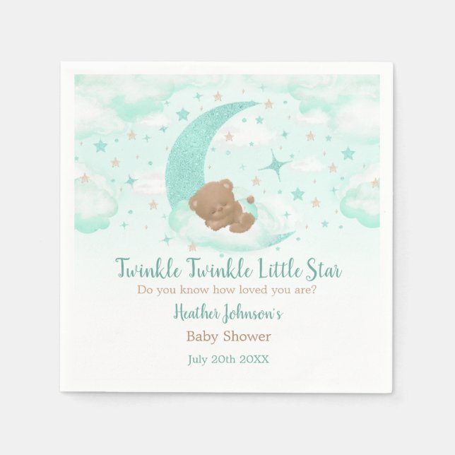 Servilleta De Papel Twinkle Twinkle Little Star Bear Baby Shower (Anverso)