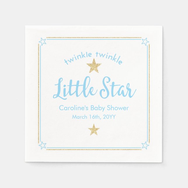 Servilleta De Papel Twinkle Twinkle Little Star Blue Gold Baby Shower (Anverso)