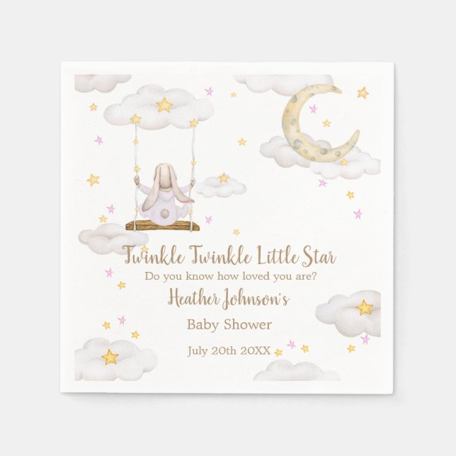 Servilleta De Papel Twinkle Twinkle Little Star Bunny Baby Shower (Anverso)