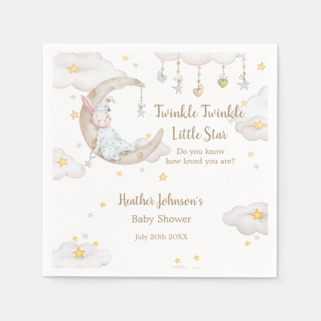 Servilleta De Papel Twinkle Twinkle Little Star Bunny Baby Shower (Anverso)
