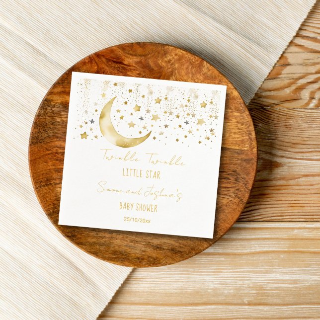 Servilleta De Papel Twinkle twinkle pequeña estrella modelo de ducha d (Twinkle twinkle little star baby shower template napkins personalized tableware white and gold moon)
