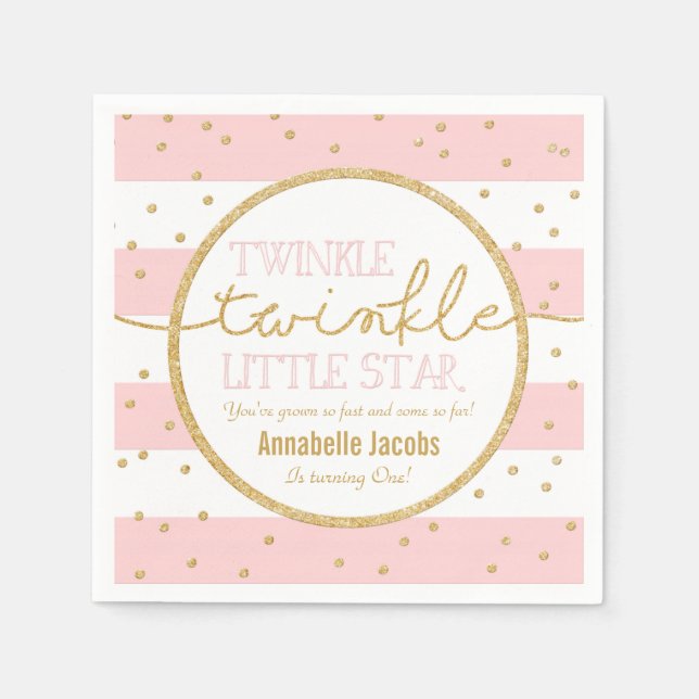 Servilleta De Papel Twinkle Twinkle Pink and Gold Birday Napkin (Anverso)
