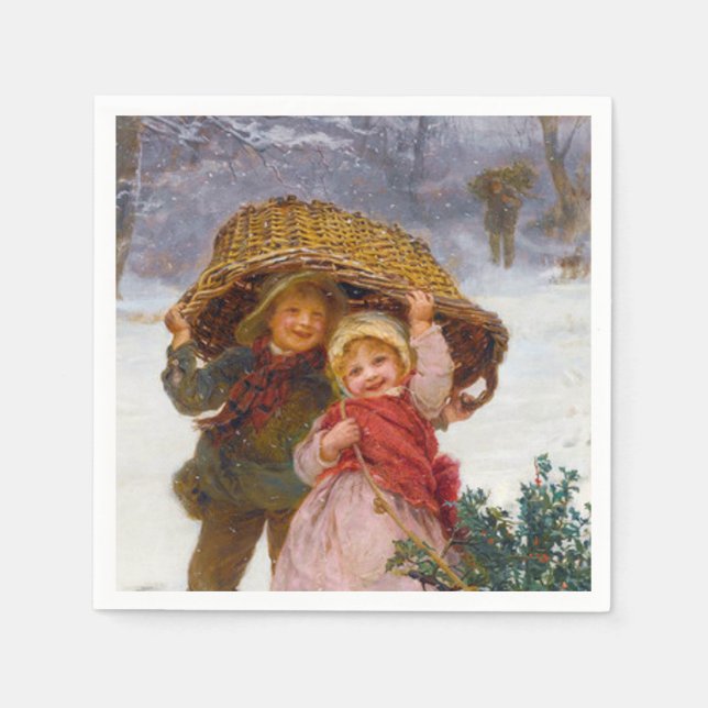 Servilleta De Papel Two children in the snow by Frederick Morgan (Anverso)
