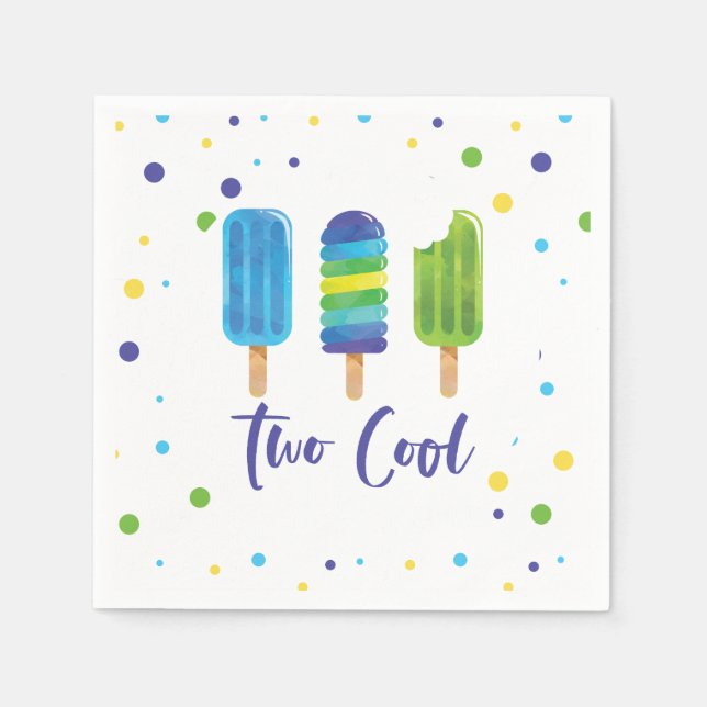 Servilleta De Papel Two Cool pop 2do Cumpleaños azul verde Papel Pl (Anverso)