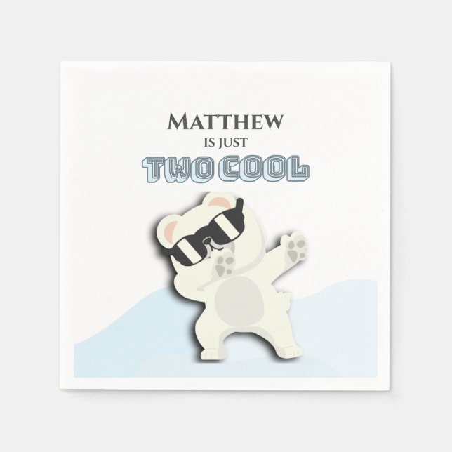 Servilleta De Papel Two Cool Winter Polar Bear dabbing 2nd bday (Anverso)