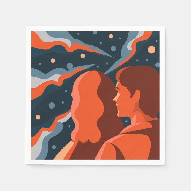Servilleta De Papel Two Figures Contemplating an Abstract Cosmic Scene (Anverso)