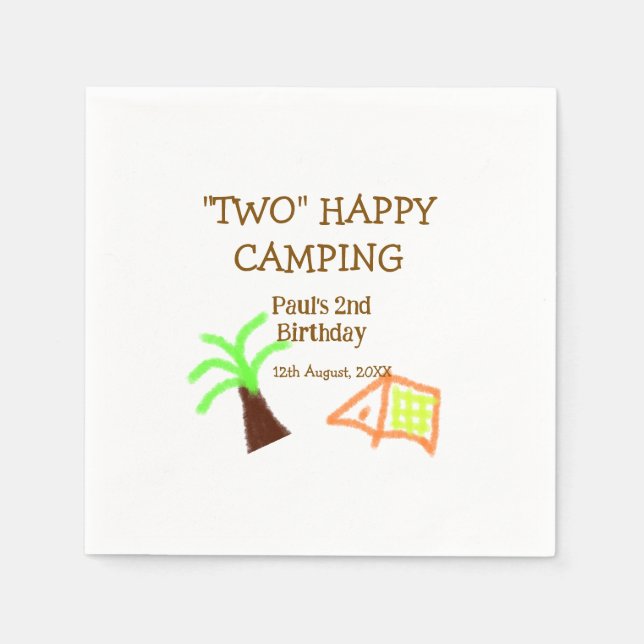 Servilleta De Papel Two happy camping 2nd birthday tree camp kids (Anverso)
