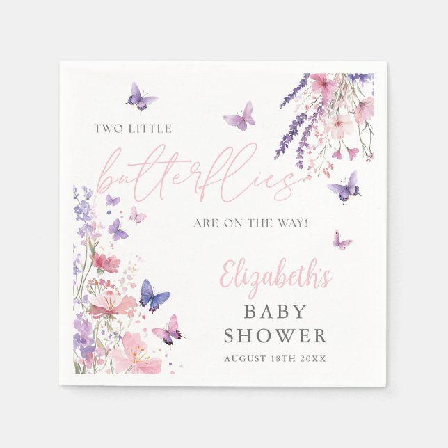 Servilleta De Papel Two Little Butterflies Floral Twins Baby Shower (Anverso)