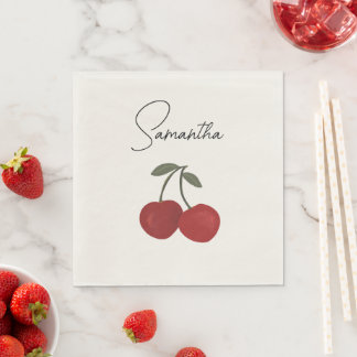 Servilleta De Papel Two Red Cherries Illustration | Cute Fruit Art 