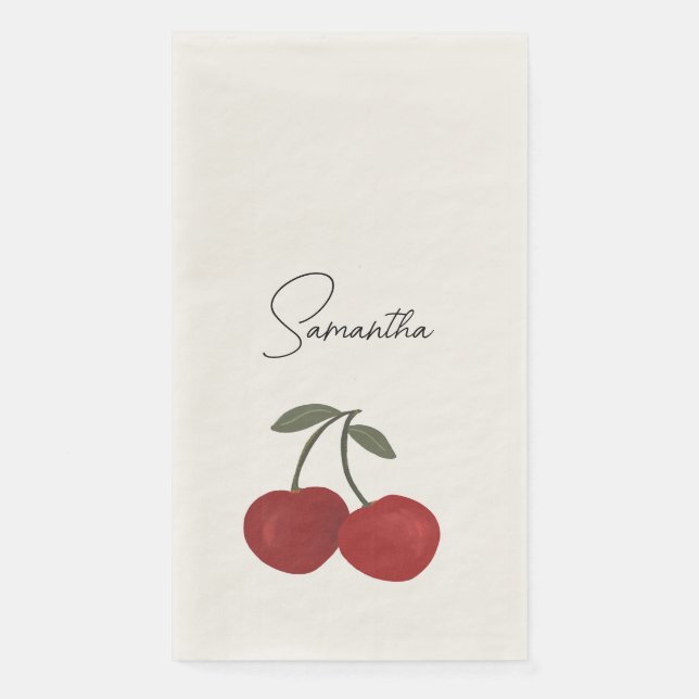 Servilleta De Papel Two Red Cherries Illustration | Cute Fruit Art  (Anverso)